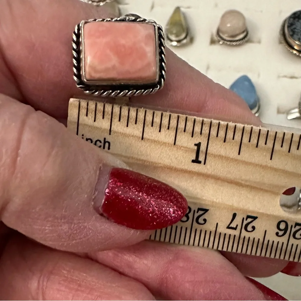 💕‎ Rhodochrosite dainty rectangle ring silver overlay adjustable hand crafted